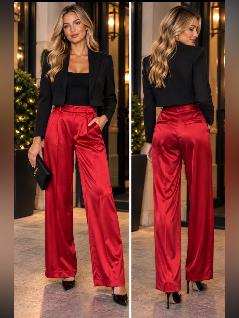 🎄🧑‍🎄 House of Harlow Red Satin Wide Leg Pants Evening Holiday Glam NWT 4